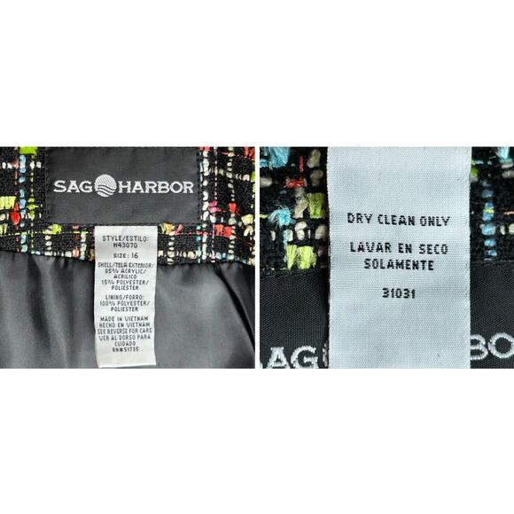 Vintage Sag Harbor Blazer Womens 16 Black Colorful Preppy Business Casual Jacket - Picture 13 of 14